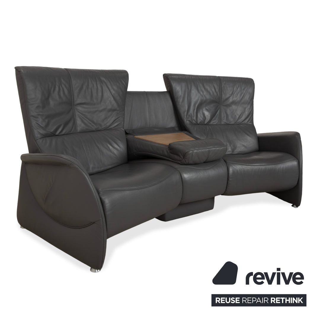 Canapé électrique trois places Himolla Trapez en cuir gris