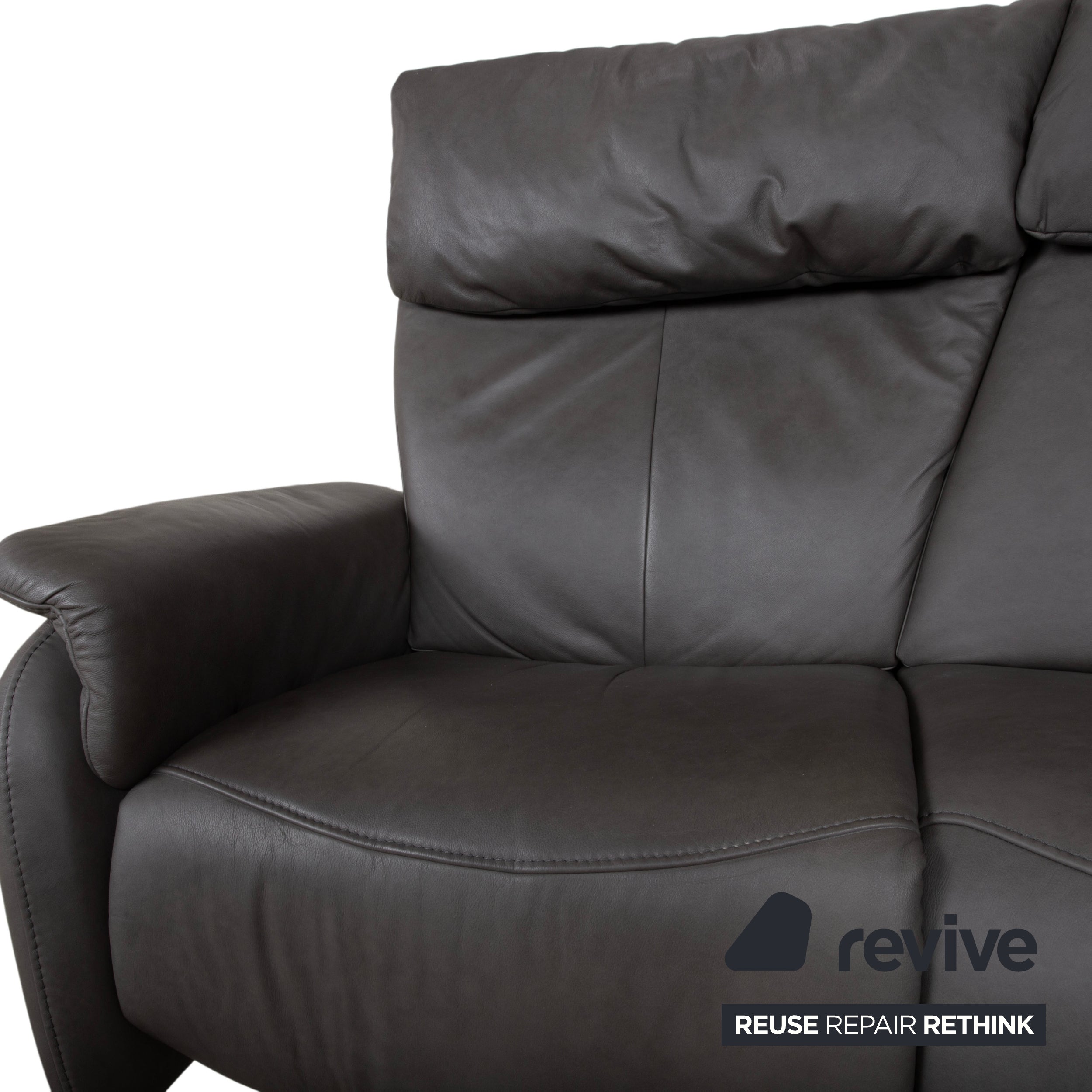 Himolla Trapez Leder Dreisitzer Grau Anthrazit manuelle Funktion Sofa Couch