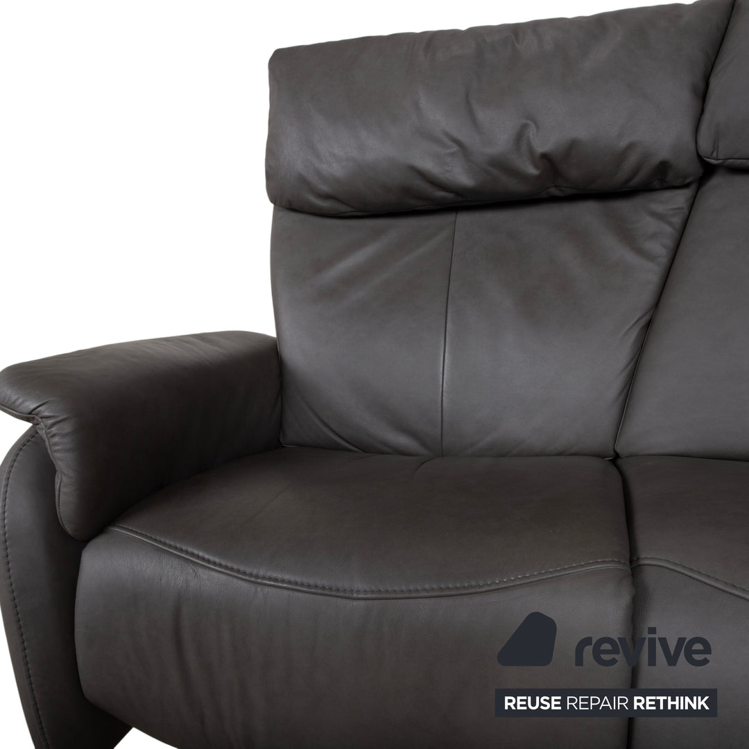 Himolla Trapez Leder Dreisitzer Grau Anthrazit manuelle Funktion Sofa Couch