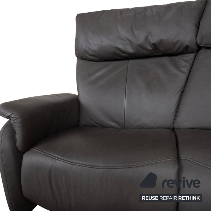 Himolla Trapez Leder Dreisitzer Grau Anthrazit manuelle Funktion Sofa Couch
