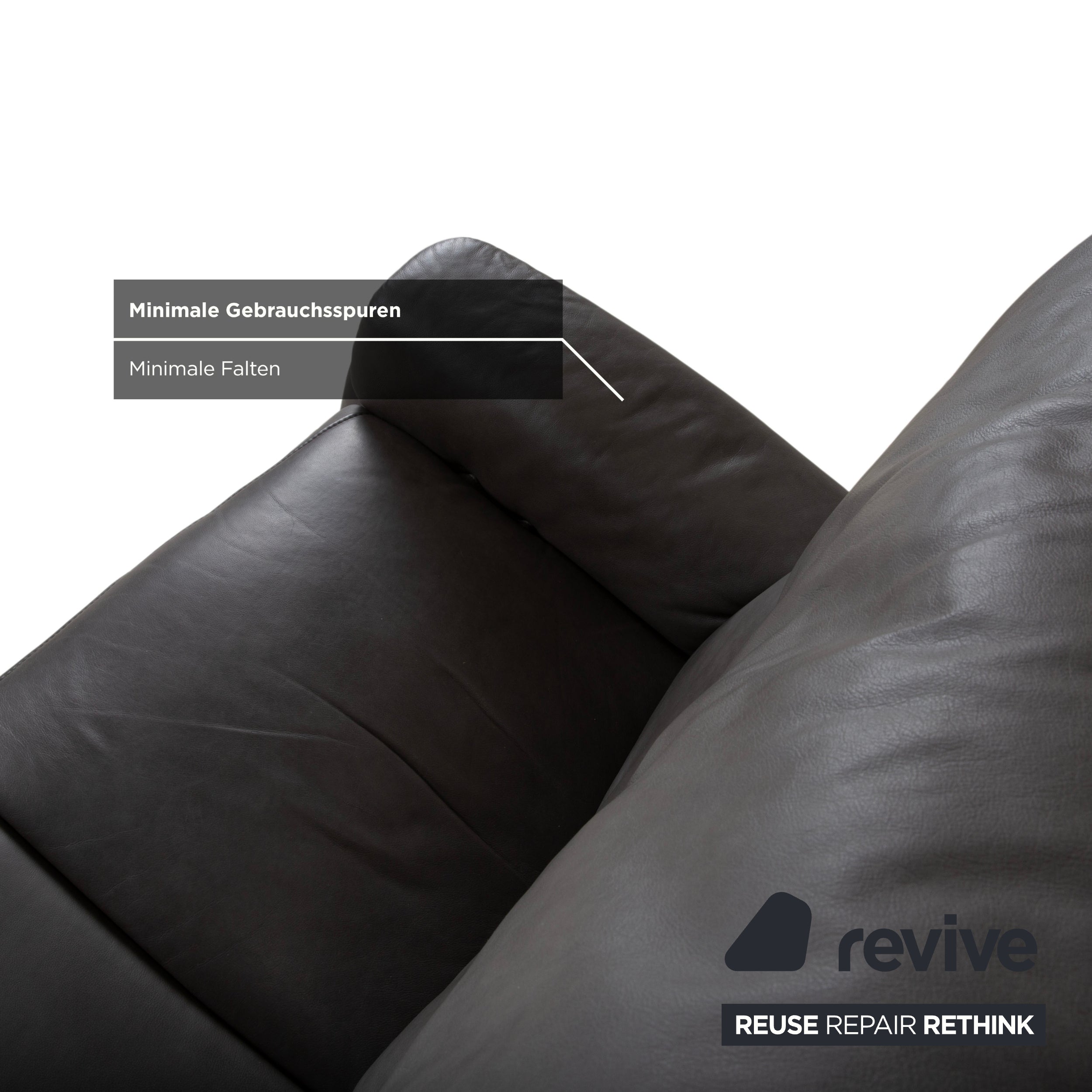 Himolla Trapez Leder Dreisitzer Grau Anthrazit manuelle Funktion Sofa Couch