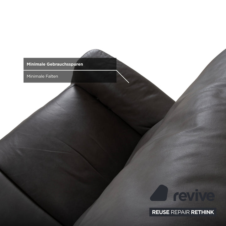 Himolla Trapez Leder Dreisitzer Grau Anthrazit manuelle Funktion Sofa Couch