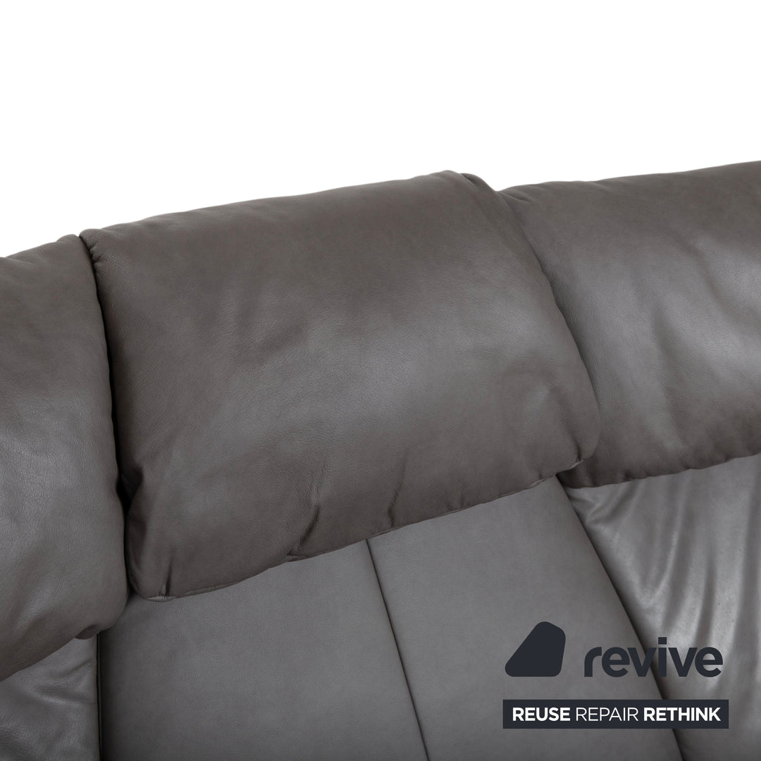 Himolla Trapez Leder Dreisitzer Grau Anthrazit manuelle Funktion Sofa Couch