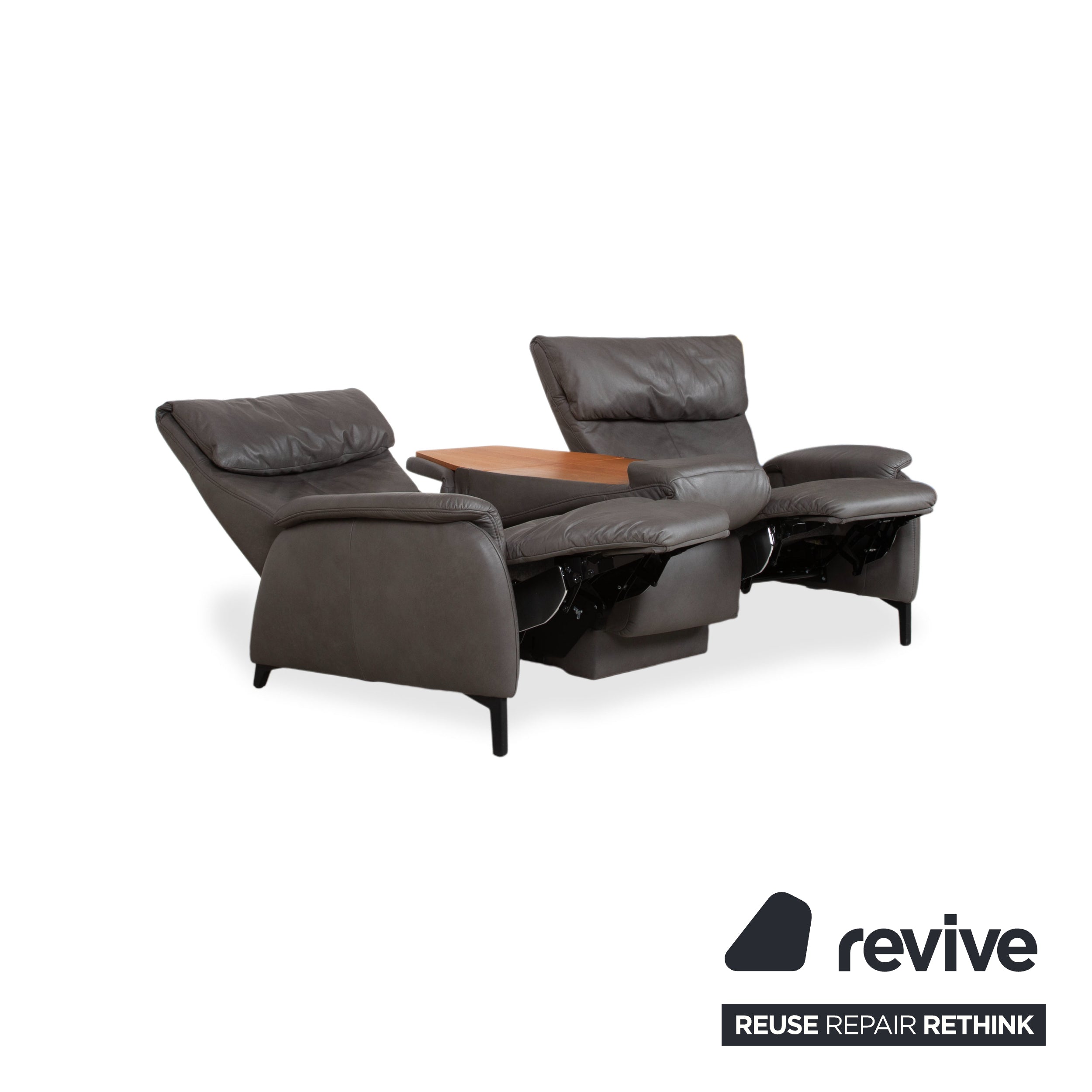 Himolla Trapez Leder Dreisitzer Grau Anthrazit manuelle Funktion Sofa Couch