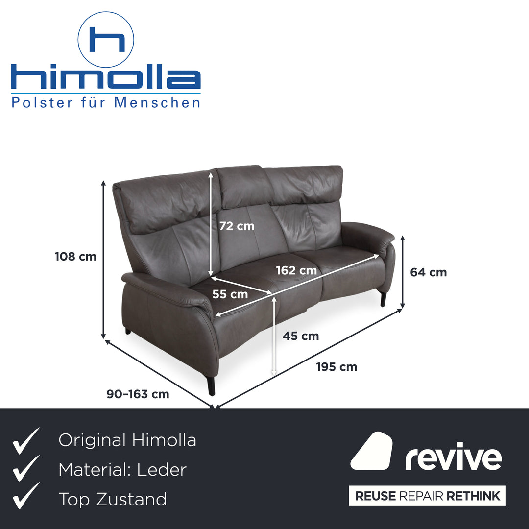 Himolla Trapez Leder Dreisitzer Grau Anthrazit manuelle Funktion Sofa Couch