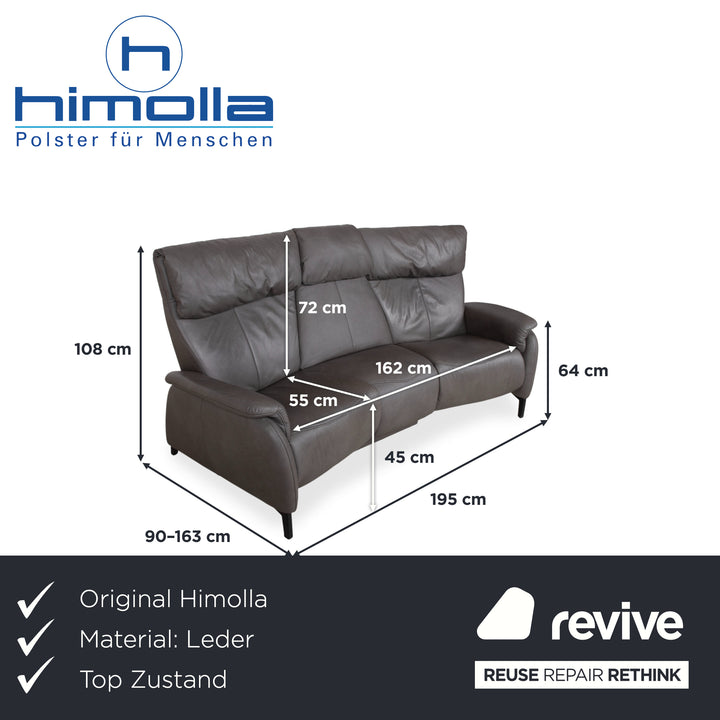 Himolla Trapez Leder Dreisitzer Grau Anthrazit manuelle Funktion Sofa Couch