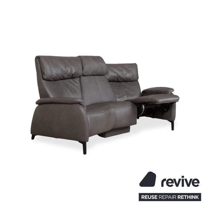 Himolla Trapez Leder Dreisitzer Grau Anthrazit manuelle Funktion Sofa Couch
