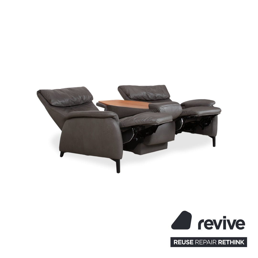 Himolla Trapez Leder Dreisitzer Grau Anthrazit manuelle Funktion Sofa Couch