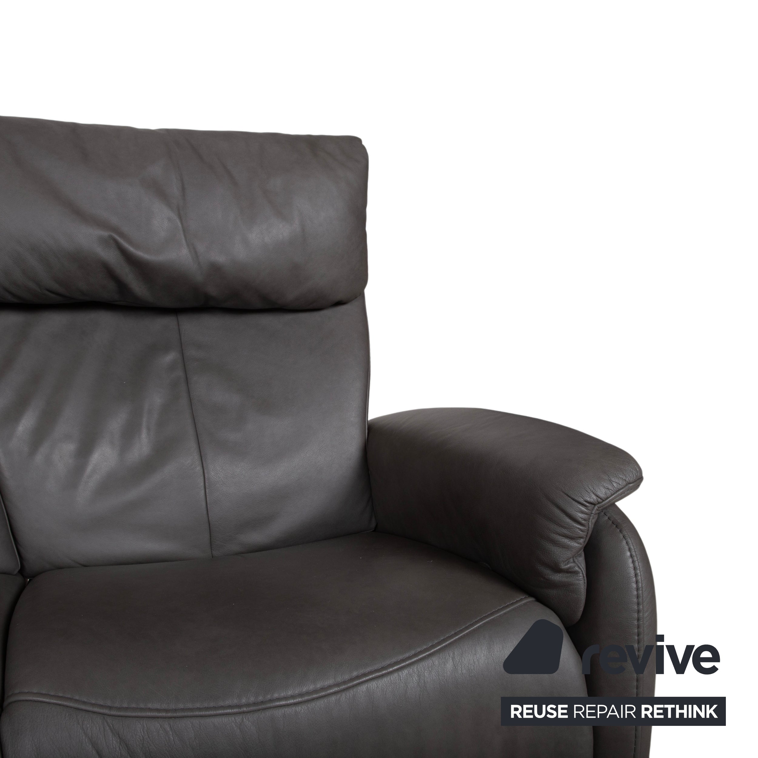 Himolla Trapez Leder Dreisitzer Grau Anthrazit manuelle Funktion Sofa Couch