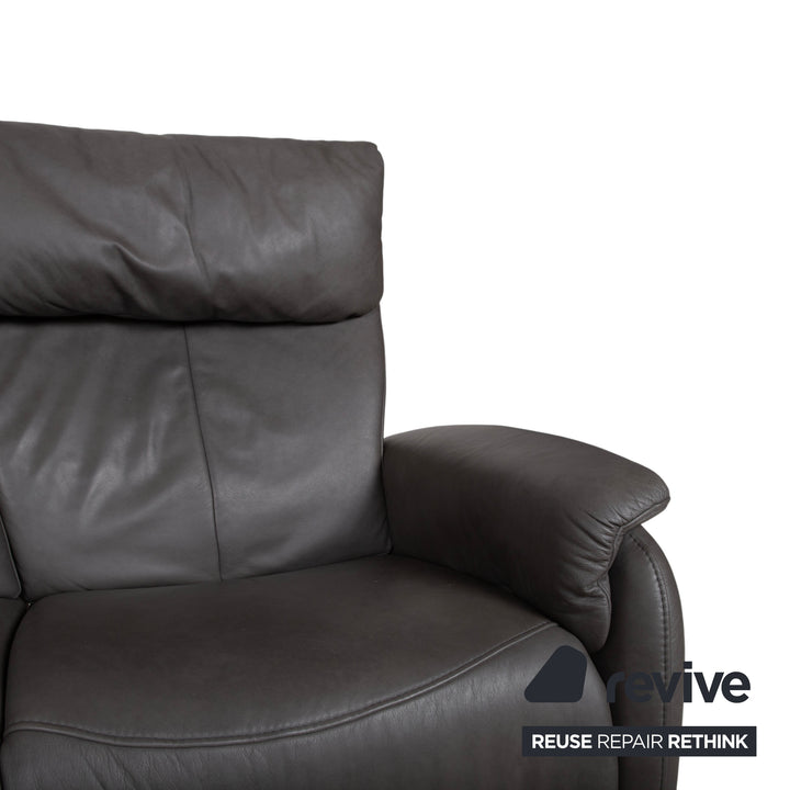 Himolla Trapez Leder Dreisitzer Grau Anthrazit manuelle Funktion Sofa Couch