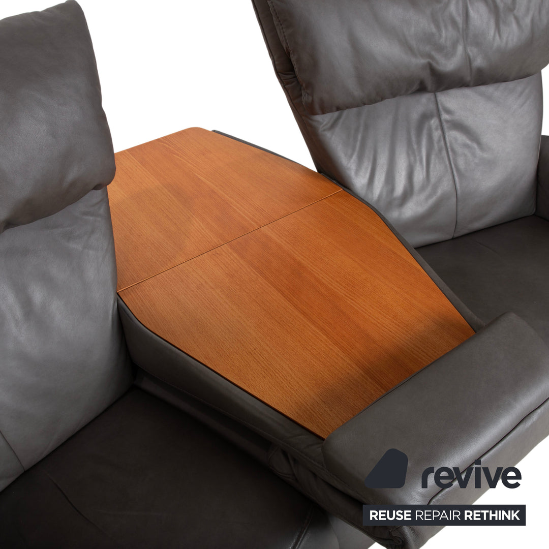 Himolla Trapez Leder Dreisitzer Grau Anthrazit manuelle Funktion Sofa Couch