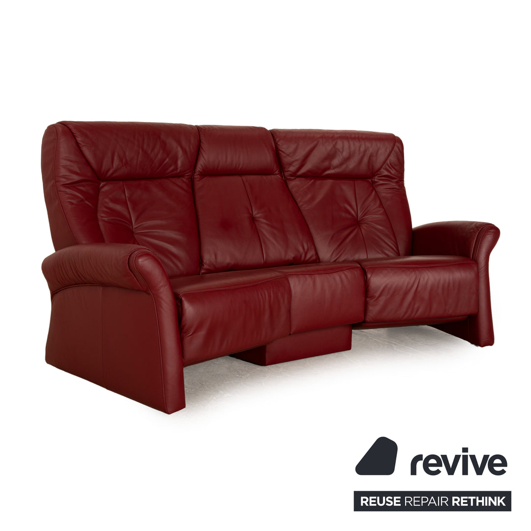 Himolla Trapez Leather Three Seater Red Manual Function Sofa Couch