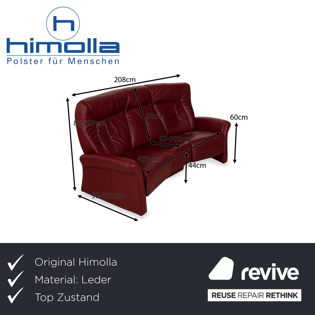 Himolla Trapez Leder Dreisitzer Rot manuelle Funktion Sofa Couch