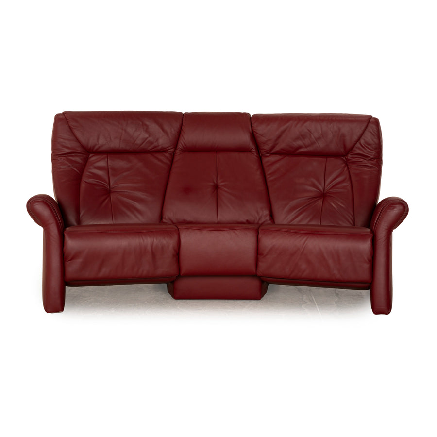 Himolla Trapez Leather Three Seater Red Manual Function Sofa Couch