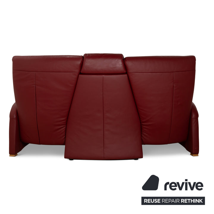 Himolla Trapez Leather Three Seater Red Manual Function Sofa Couch