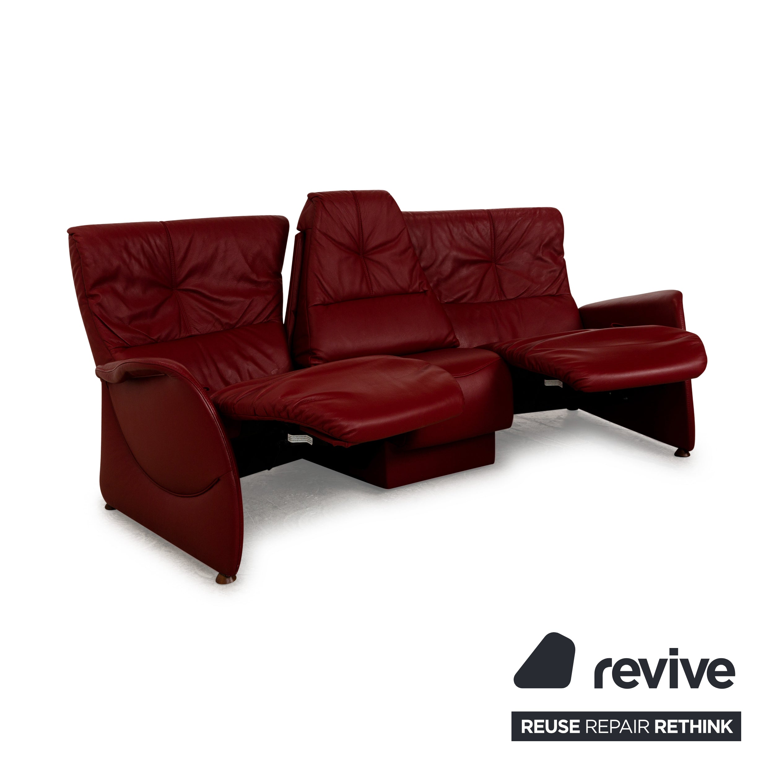 Himolla Trapez Leather Three Seater Red Manual Function Sofa Couch