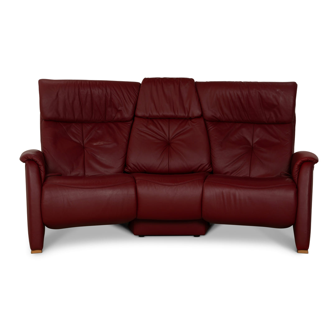 Himolla Trapez Leather Three Seater Red Manual Function Sofa Couch