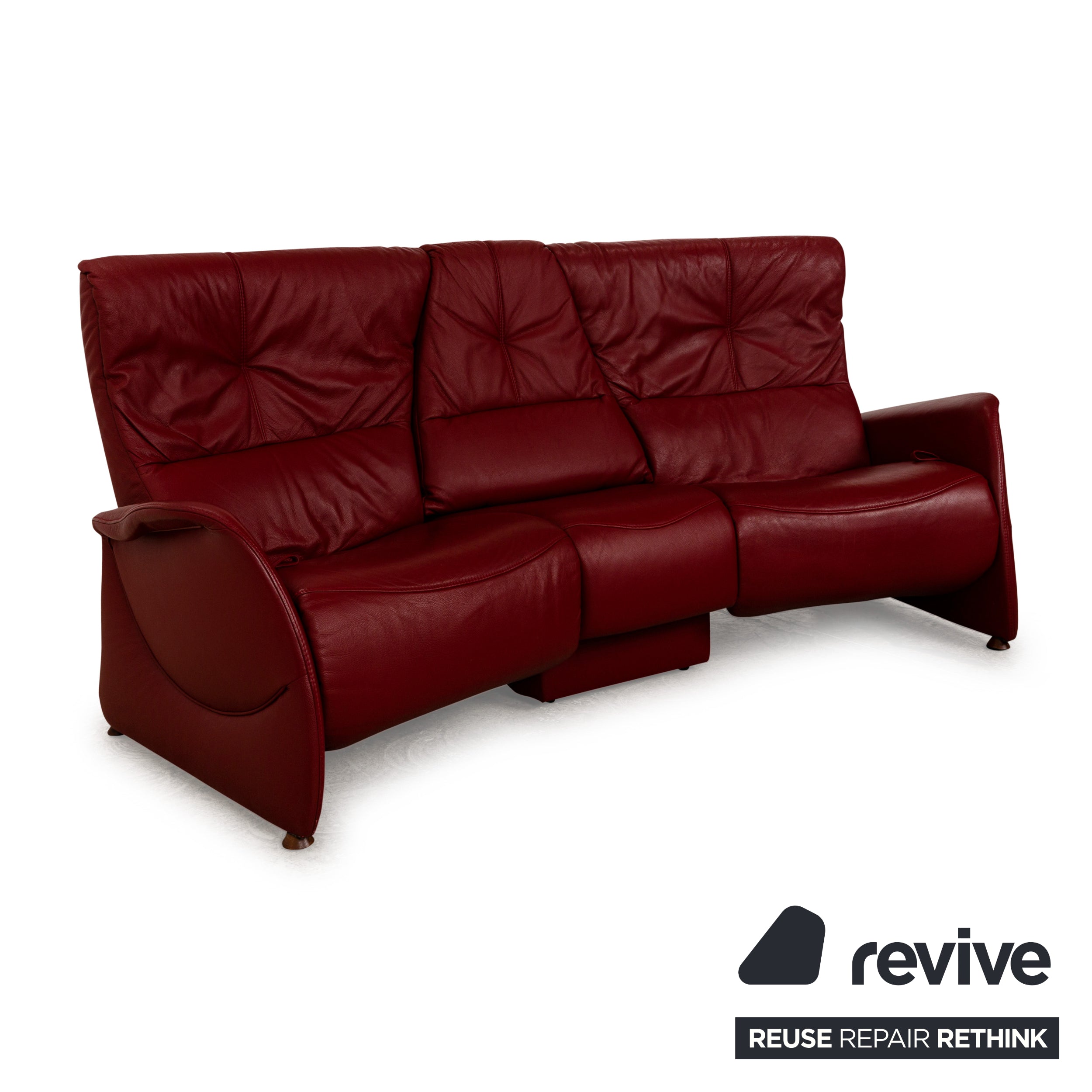 Himolla Trapez Leather Three Seater Red Manual Function Sofa Couch