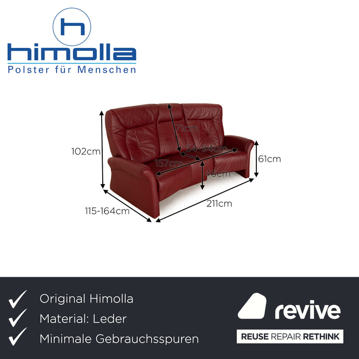 Himolla Trapez Leather Three Seater Red Manual Function Sofa Couch