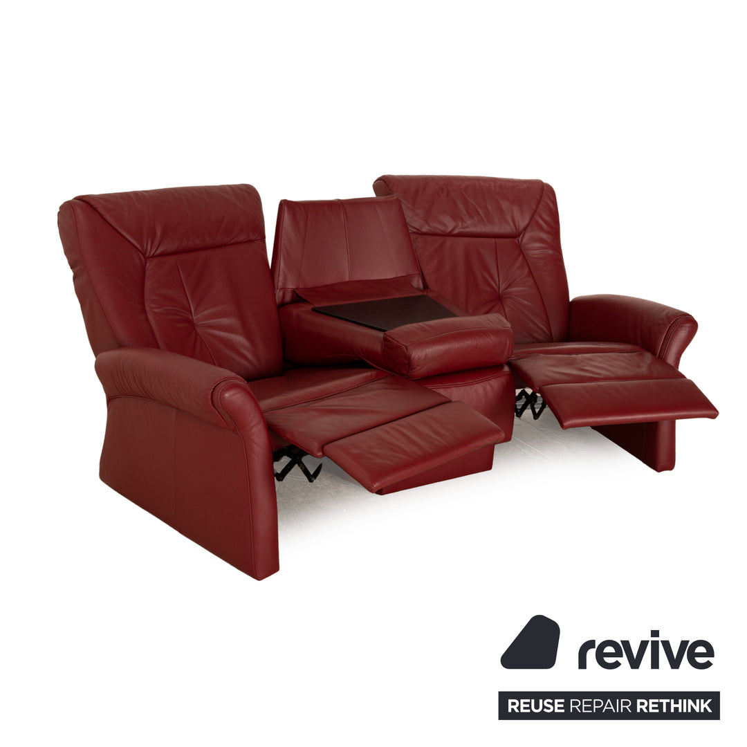 Himolla Trapez Leather Three Seater Red Manual Function Sofa Couch