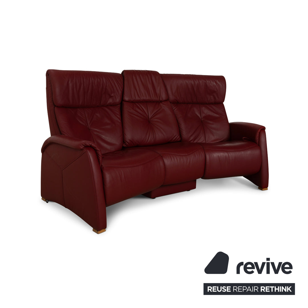 Himolla Trapez Leather Three Seater Red Manual Function Sofa Couch