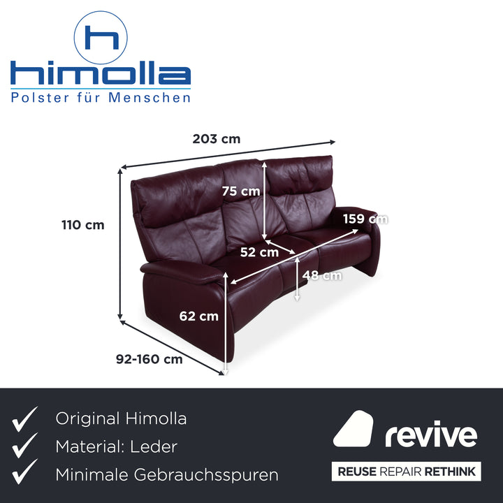 Himolla Trapez Leder Dreisitzer Rot manuelle Funktion Sofa Couch