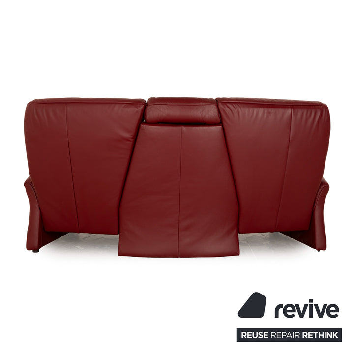 Himolla Trapez Leather Three Seater Red Manual Function Sofa Couch