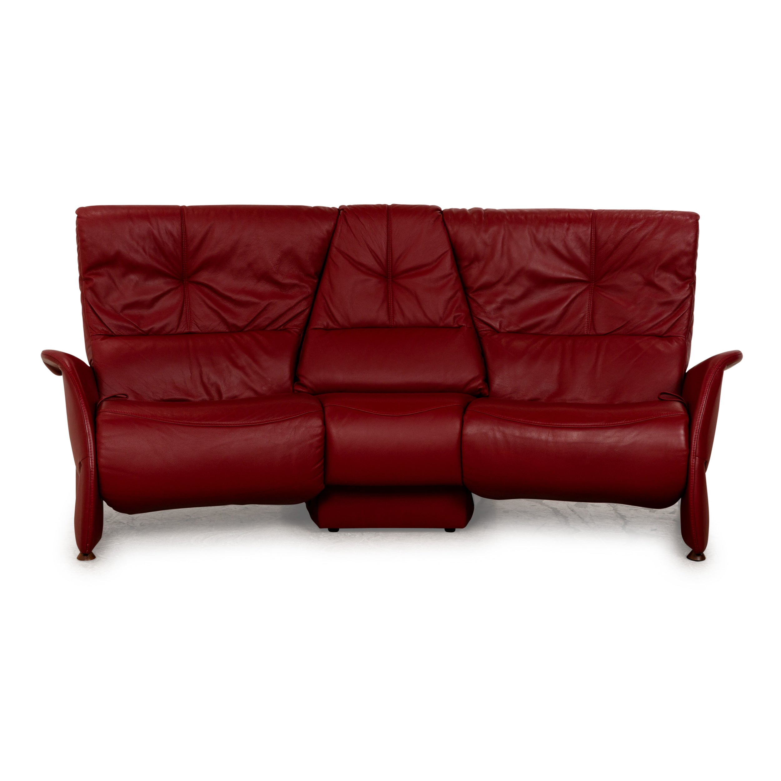 Himolla Trapez Leather Three Seater Red Manual Function Sofa Couch