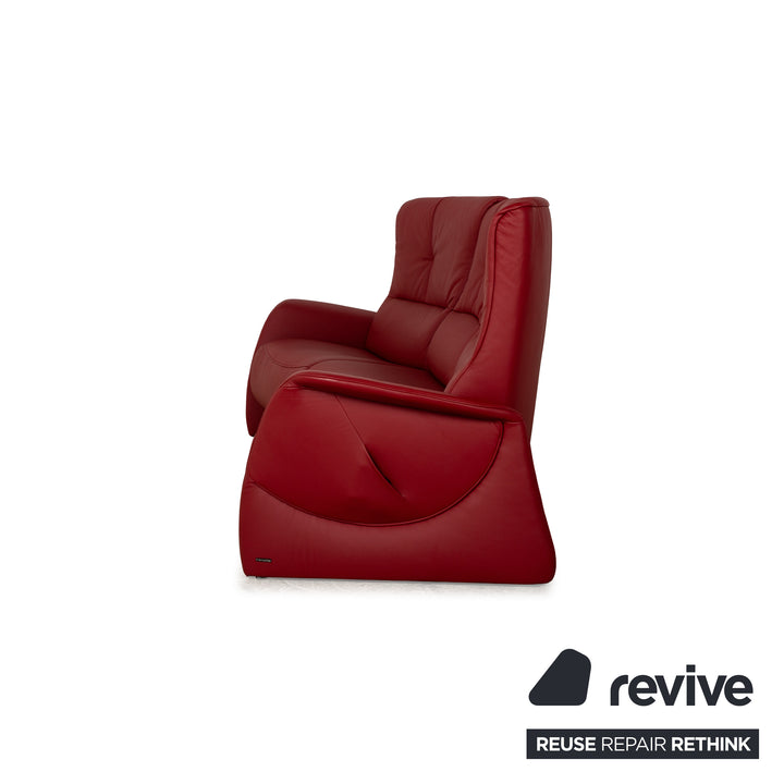 Himolla Trapez Leather Three-Seater Red Wine Red Electric Function Sofa Couch