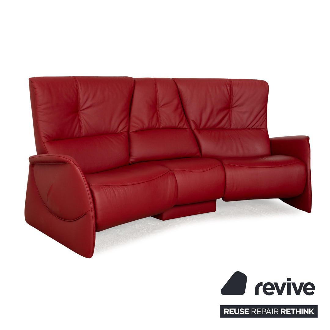 Himolla Trapez Leather Three-Seater Red Wine Red Electric Function Sofa Couch