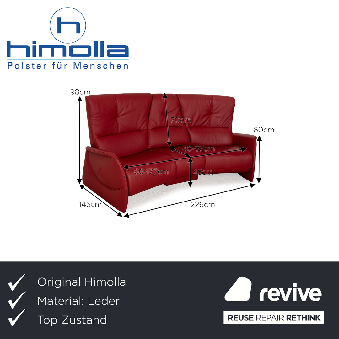 Himolla Trapez Leather Three-Seater Red Wine Red Electric Function Sofa Couch