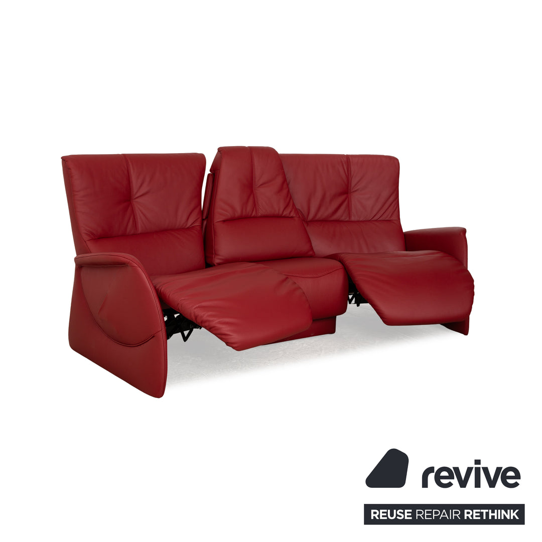 Himolla Trapez Leather Three-Seater Red Wine Red Electric Function Sofa Couch