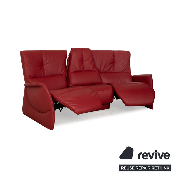 Himolla Trapez Leather Three-Seater Red Wine Red Electric Function Sofa Couch