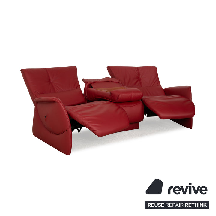 Himolla Trapez Leather Three-Seater Red Wine Red Electric Function Sofa Couch