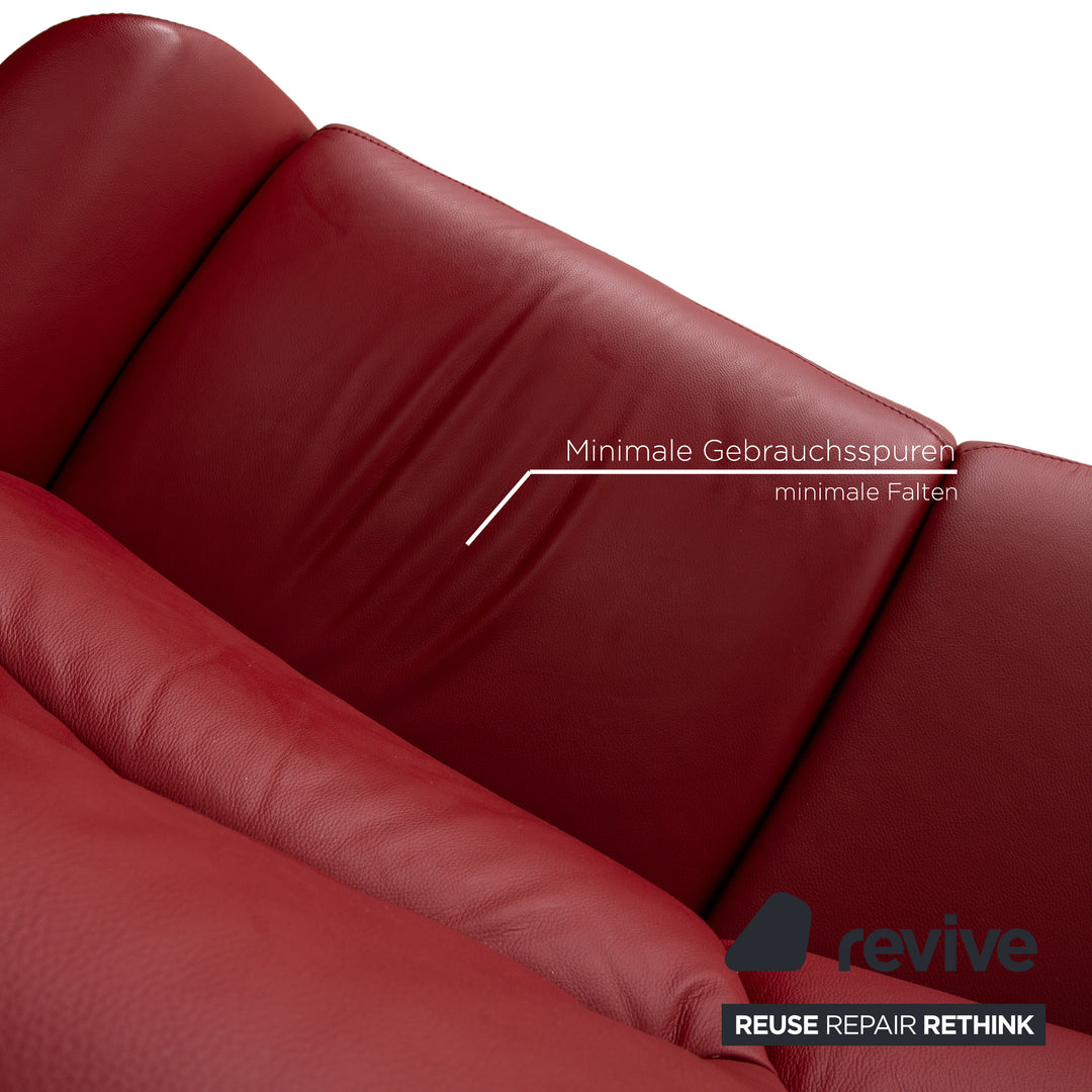 Himolla Trapez Leather Three-Seater Red Wine Red Electric Function Sofa Couch