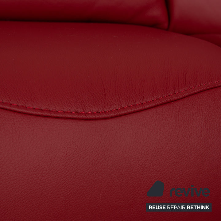 Himolla Trapez Leather Three-Seater Red Wine Red Electric Function Sofa Couch