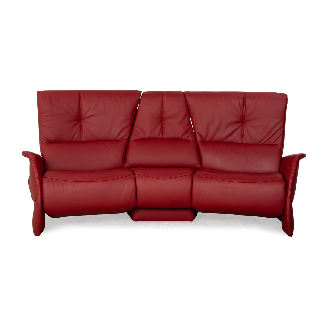 Himolla Trapez Leather Three-Seater Red Wine Red Electric Function Sofa Couch