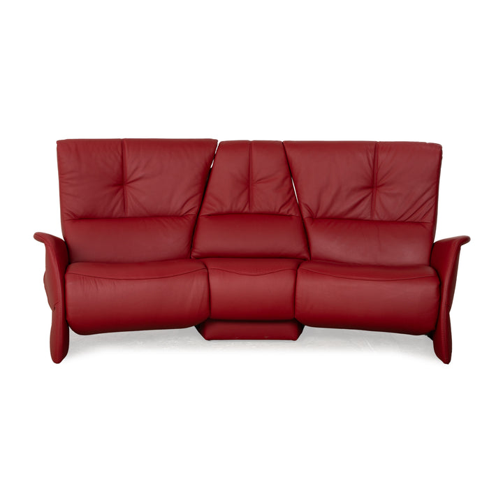 Himolla Trapez Leather Three-Seater Red Wine Red Electric Function Sofa Couch