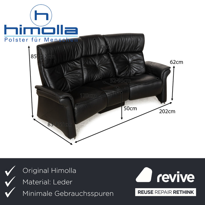 Himolla Trapez Leder Dreisitzer Schwarz manuelle Funktion Sofa Couch