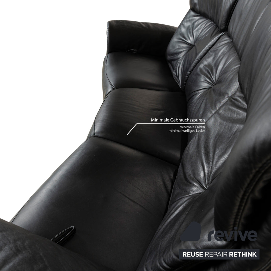 Himolla Trapez Leder Dreisitzer Schwarz manuelle Funktion Sofa Couch