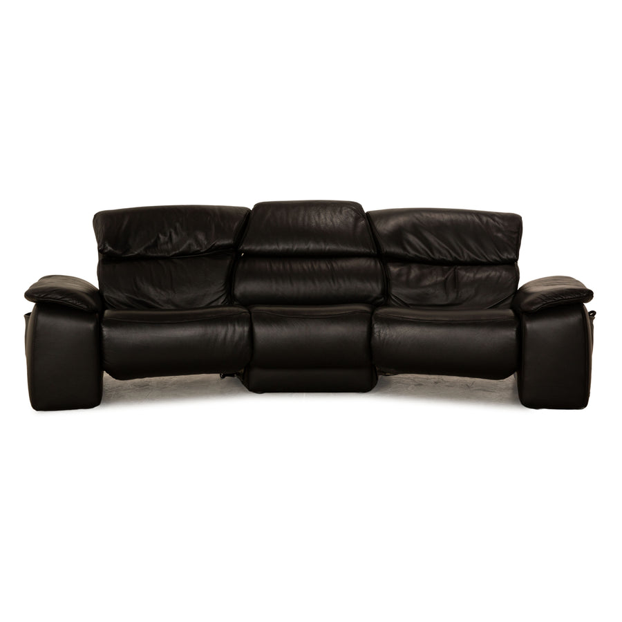 Himolla Trapez Leather Three Seater Black Sofa Couch Electric Function