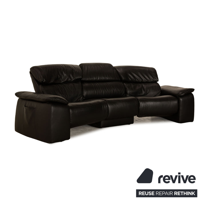 Himolla Trapez Leather Three Seater Black Sofa Couch Electric Function