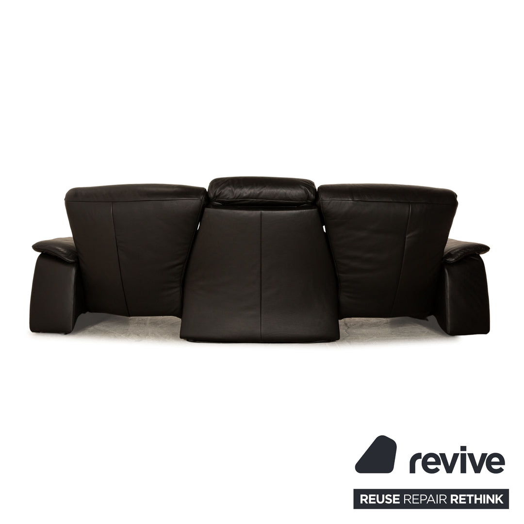 Himolla Trapez Leather Three Seater Black Sofa Couch Electric Function