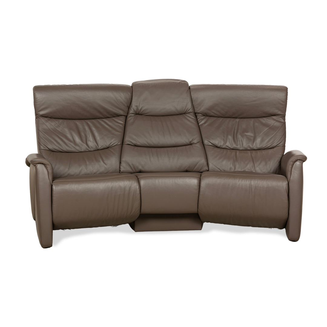 Himolla Trapez Leather Three-Seater Sofa Couch Brown Taupe Grey Manual Function