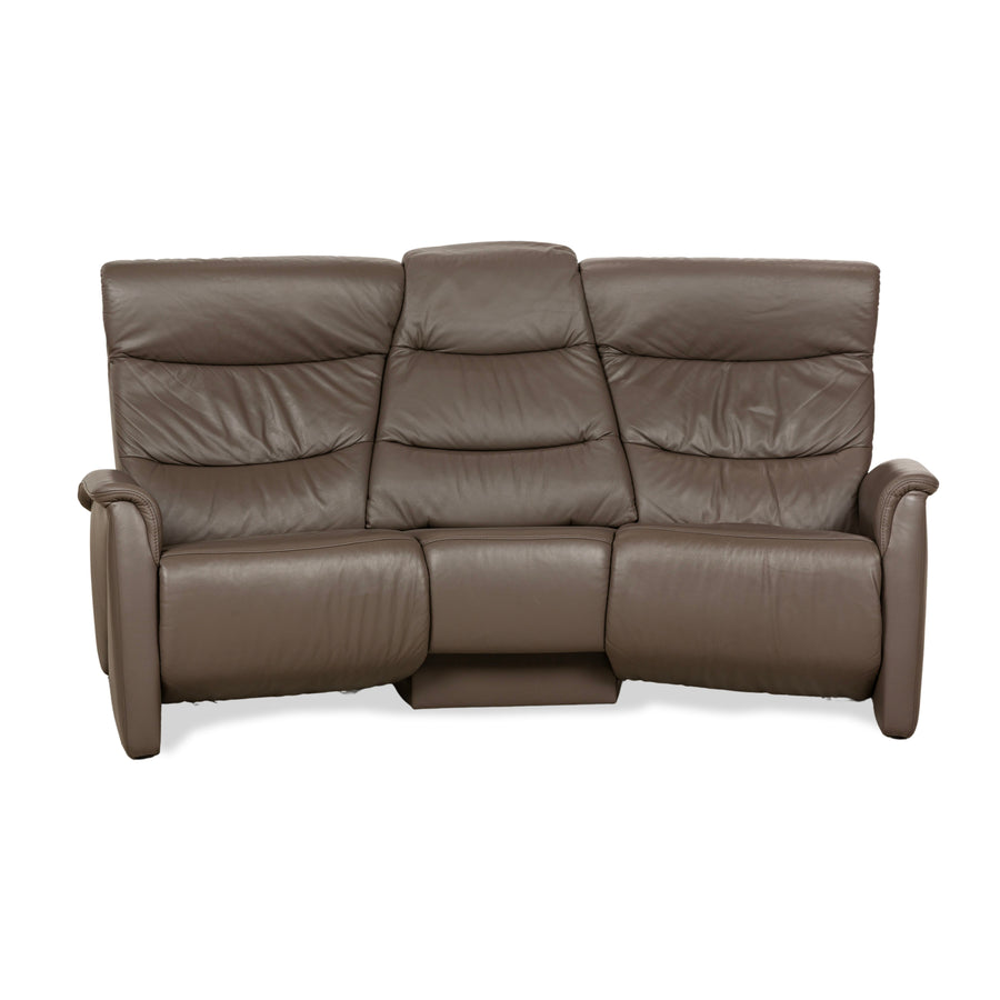 Himolla Trapez Leather Three-Seater Sofa Couch Brown Taupe Grey Manual Function