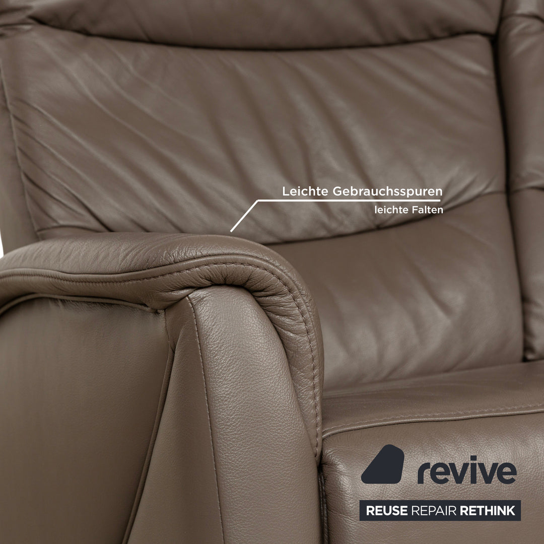 Himolla Trapez Leather Three-Seater Sofa Couch Brown Taupe Grey Manual Function