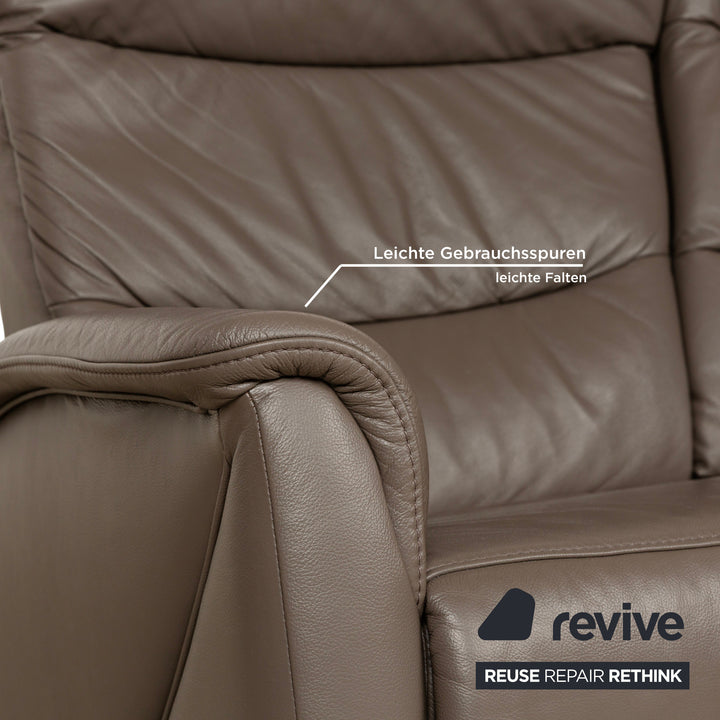 Himolla Trapez Leather Three-Seater Sofa Couch Brown Taupe Grey Manual Function