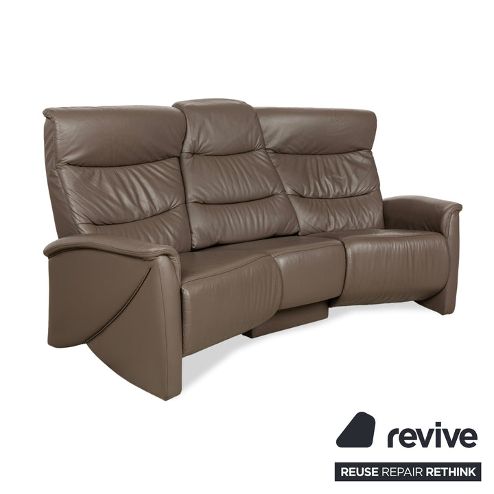 Himolla Trapez Leather Three-Seater Sofa Couch Brown Taupe Grey Manual Function