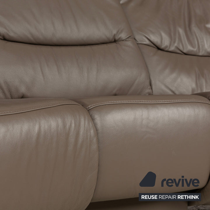 Himolla Trapez Leather Three-Seater Sofa Couch Brown Taupe Grey Manual Function