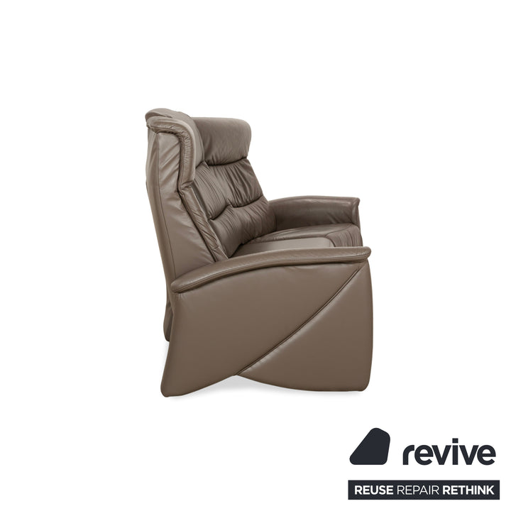 Himolla Trapez Leather Three-Seater Sofa Couch Brown Taupe Grey Manual Function